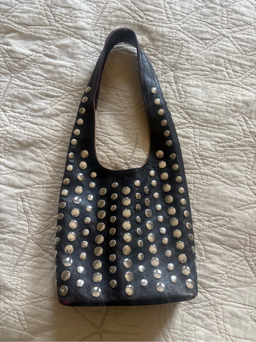 Studded Brown Leather Shoulder Bag